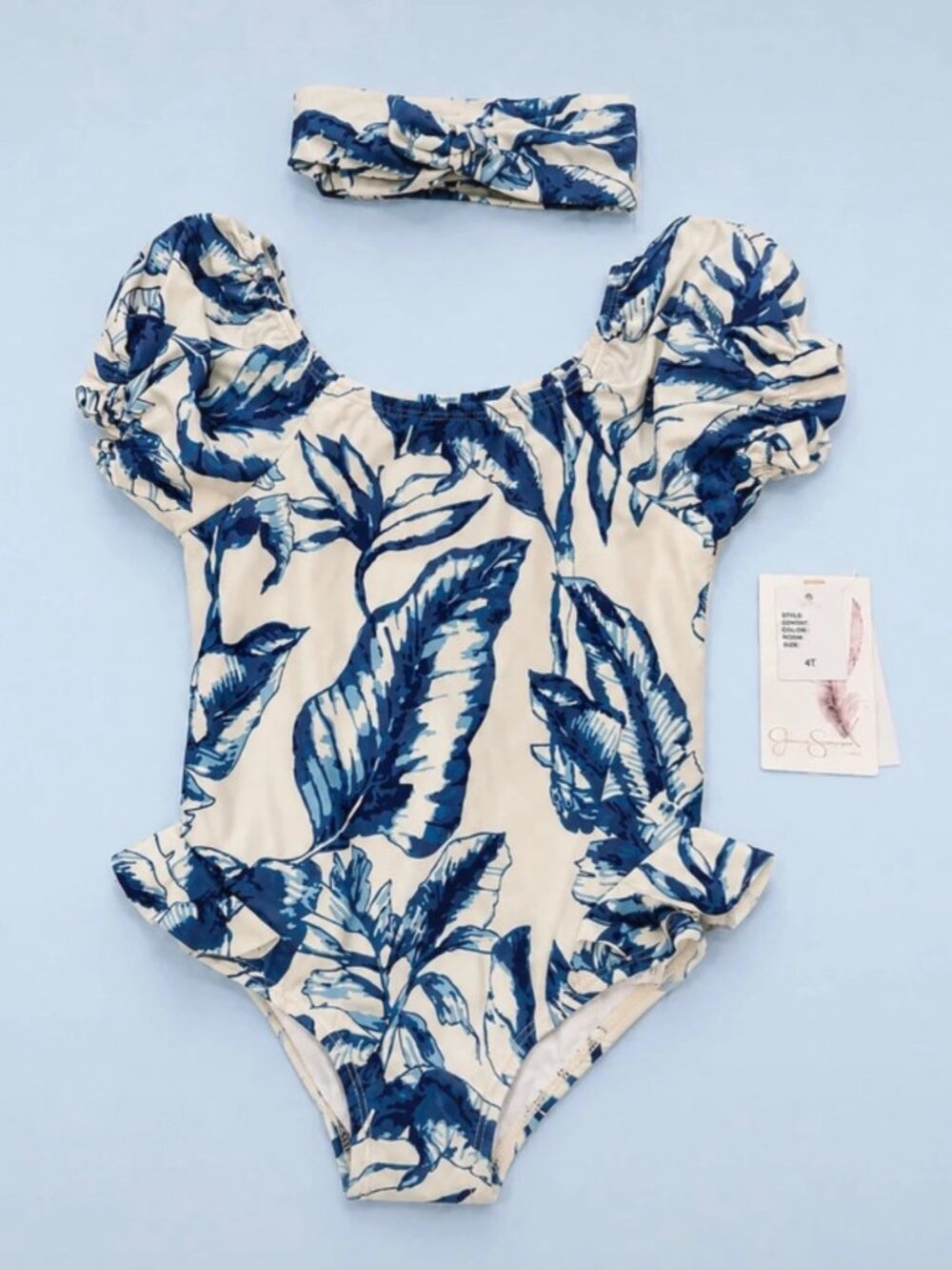NWT Jessica Simpson Girls Swimsuit Headband UPF 50+ 4T